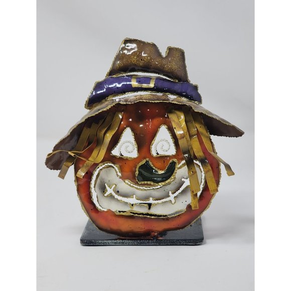 Halloween Scarecrow Jack-O-Lantern Tea‎ Candle Holder Multicolor - Picture 1 of 9